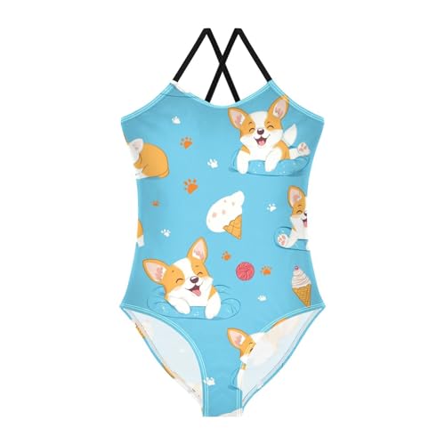 Corgi Dog Girls One Piece Swimsuits Sport Halter Swimwear Beach Bathing Suit 3T