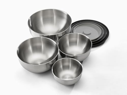 Joseph Joseph Premium Stainless Steel Stackable Mixing-Serving Set Of 4 Pcs (Solid- Silver Black), 5 Liters