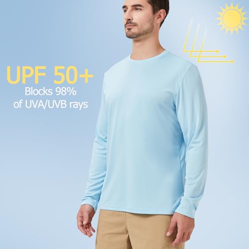 Men's Rash Guard Shirts Swim Shirts UPF 50+ UV Sun Protection Long Sleeve Shirts Lightweight Quick Dry Light Blue S2