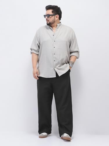 Image of Urbano Plus Men's Loose Fit Solid Linen Blend Trousers Non-Stretchable