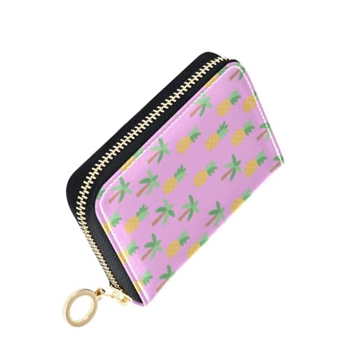 Women's Pineapple Palm Tree Purple Credit Card Holder Wallet Leather Zipper Card Case for Ladies Girls 20301016