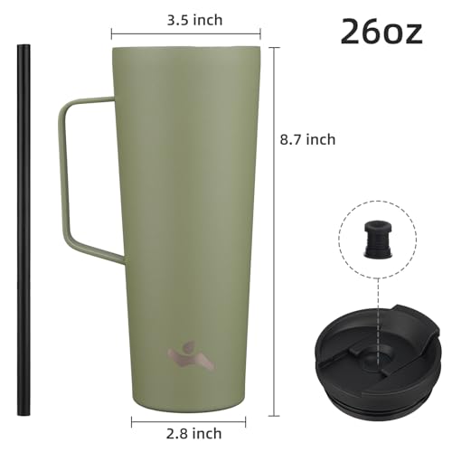 Image of Konokyo 26 oz Insulated Tumbler with Handle & Straw, Stainless Steel Mug