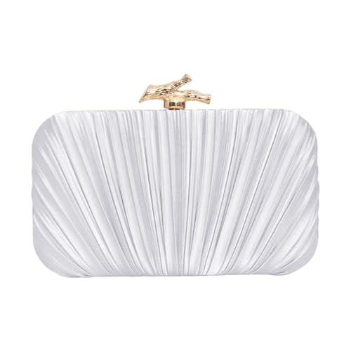 XINGSHUNFU Women's Clutch Purse Evening Bag Crossbody Shoulder Pleated Clutch Bag for Wedding, Party, Prom with Detachable Chain (Silver)