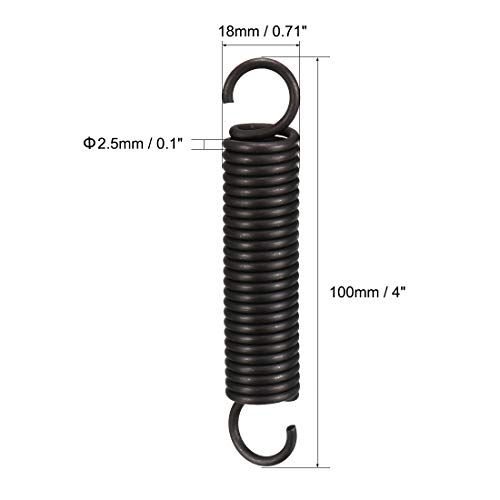 sourcingmap Extension Spring - 2.5mm Wire Dia , 18mm OD , 100mm Free Length Spring Steel Small Dual Hook Tension Spring