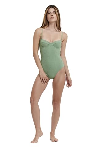 Women’s Dusk Green Floral Underwire Balconette One Piece Swimsuit with Adjustable Straps Swim Essential