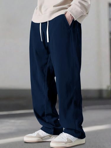 Image of Pinkmint Men's Poly Lycra Ribbed Relaxed Fit Stretchable & Comfortable Trouser | Flexible Elastic Waist with Drawstring Lower for Man