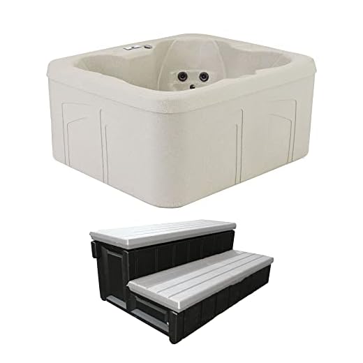 LifeSmart Spas Bermuda Rock Solid Simplicity 4-Person Spa with Thermal Locking Cover, Sand & 2-Step Entry and Exit Stairs, Grey/Black