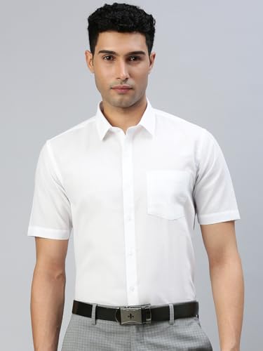 Image of RAMRAJ COTTON Men White Half Sleeve Shirt Crafted For Comfort| Durability| And Timeless Everyday Style