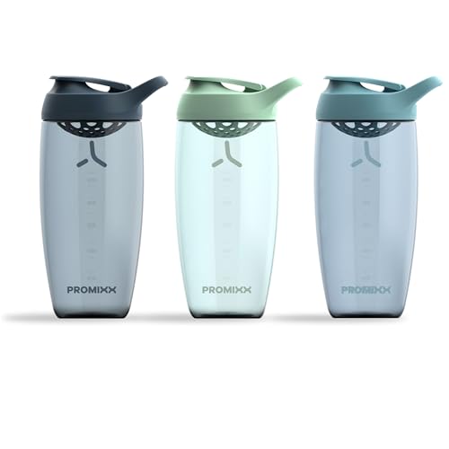 Promixx PURSUIT Protein Shaker Bottle 3-Pack – Premium Sports Shaker Bottles for Protein Mixes and Supplement Shakes – Midnight Blue, Seagrass Green, Ocean Calm Blue, 700ml