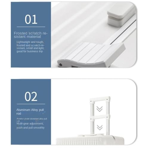 PANKERS Travel Suitcase Aluminum Frame Trolley Case, Durable Universal Wheel Waterproof Travel Boarding Large Capacity Password Box Trolley Case, White2
