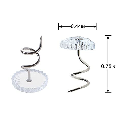 Bedskirt Pins,Spiral Push Pins,Clear Heads Twist Pins,100pcs(0.75inch) Upholstery Tacks, Headliner Pins for Slipcovers and Bedskirts (100PCS)