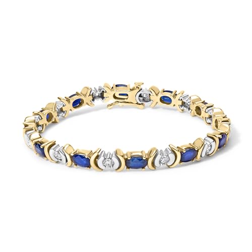 14K Yellow Gold 1.00 Cttw Alternating Diamond and 6 1/2 Cttw Oval Blue Sapphire Link Bracelet (H-I Color, SI1-SI2 Clarity) - 7" Inches