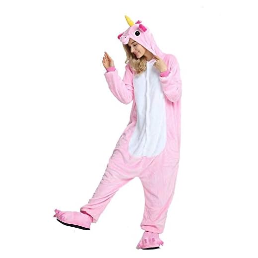 Pijama Unicórnio Rosa Kigurumi Macacão Unissex com Capuz Tamanho: G 1,67-1,78