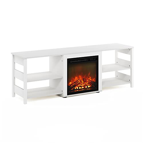 Image of Furinno Classic 70 Inch TV Stand with Fireplace, White Emboss