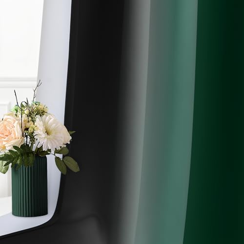 Image of SimpleHome Ombre Green and Black Room Darkening Curtains 84 inches Length | Bedroom Curtains,Grommet Gradient Light Blocking Window Curtains for Living Room,Thermal Insulated Drapes 2 Panels,52wx84L