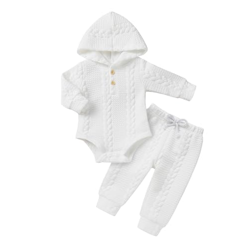YOUNGER TREE Newborn Baby Boy Girl Clothes Hooded Long Sleeve Romper Pants Set Solid Ribbed Infant Fall Winter Outfits