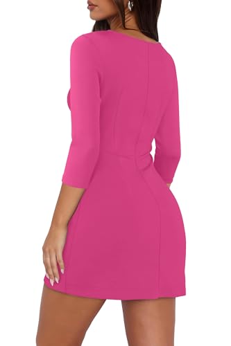 Image of RUMIA Womens Fall Dress Crew Neck 3 /4 Sleeve Bodycon Party Club Mini Dresses