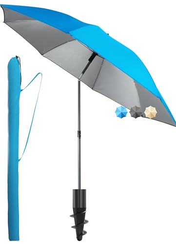 4smile Sonnenschirm Strand mit Schirmhülle, Blau- UPF 50+ Strandschirm Ø180 cm mit sicherem Sonnenschutz Strand, Strandschirm windfest stabil - Ideal als Balkon Schirm, Gartenschirm