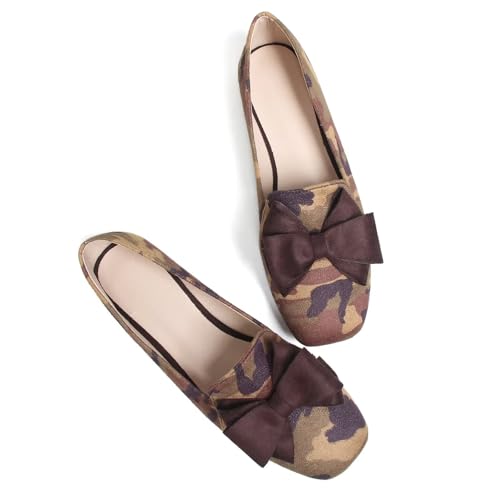Image of WENJIAZHIZHI Square Toe Bow Ballet Slip-On | Classic Suede Finish,Chic Bow Detail,Effortless Everyday Style,Wedding Party Office,Plus Size Available