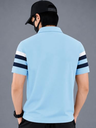 Image of Noble Monk Men's Striped Polo Neck Half Sleeve Casual T-Shirt with Regular Fit