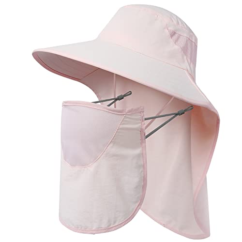icolor Sun Hats for Men Women Fishing Hat UPF 50+ Breathable Wide Brim Bucket Hats Summer UV Protection Safari Hat with Neck Flap Lightpink
