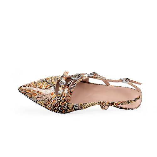 Women's Sexy Slingback Kitten Heel Buckle Beaded Pumps Pointed Toe Dress Party Shoes3