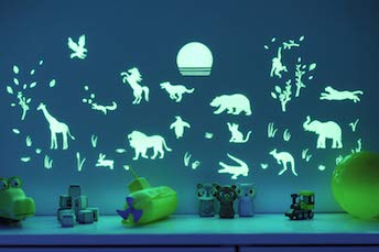 GLOPLAY Animal Safari (68pcs/Pack), Glow in The Dark Educational Wall Stickers, The Eco-Friendly and Brightest Wall Stickers for Ceiling, Bathtime, Bedroom, Party, Decor