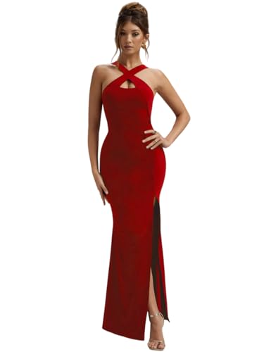 Image of Women Asymmetric Neck Burgundy Bodycon Dress (in, Alpha, S, Regular, Red)