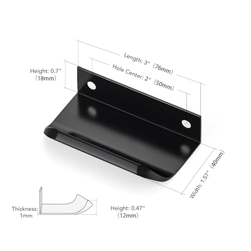 Image of Matte Black Cabinet Handles Finger Edge Pulls 3 Inch CC 6 Pack | Low-Profile Finger Grip, Cabinet Door Edge Mount, Smooth Handle Shape, 5.9 Inch (150mm), For Drawers, Cupboards, Kitchen