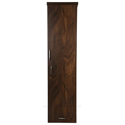 Image of Wood Base Dark Wooden Texture Single Door wardrobeWith Led Light Multi Colour Keychain of Hexagon Brand.