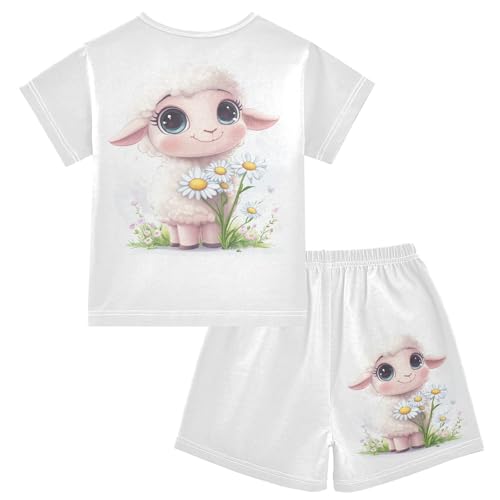 Llama Daisies White Pajama Set Short Sleeve Summer Pajamas Shorts Sets PJ Clothes Set Soft 5Y2