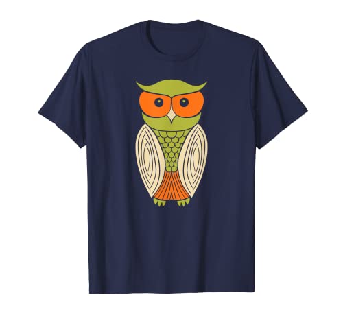 Retro 1970s Owl Graphic in Green, Orange and Cream T-Shirt