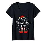Photo Gallery donna the traveling elf christmas family matching group xmas funny maglietta con collo a v Photo Gallery donna the traveling elf christmas family matching group xmas funny maglietta con collo a v