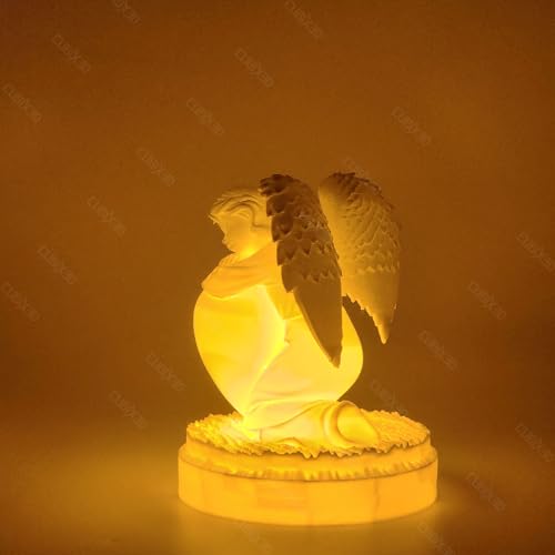 Image of Angel Holding Heart Lamp with LED Tealight | 3D Printed Decorative Showpiece for Valentine Decor, Romantic Gifting & Home Display