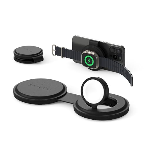 Satechi OntheGo&trade; 2 in 1 Wireless Charger, Qi2 Portable Charger with 15W Fast Charging for iPhone...