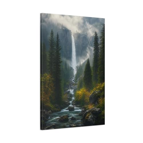 Toile forêt verte et cascade sauvage pour une ambiance zen et naturelle à la maison