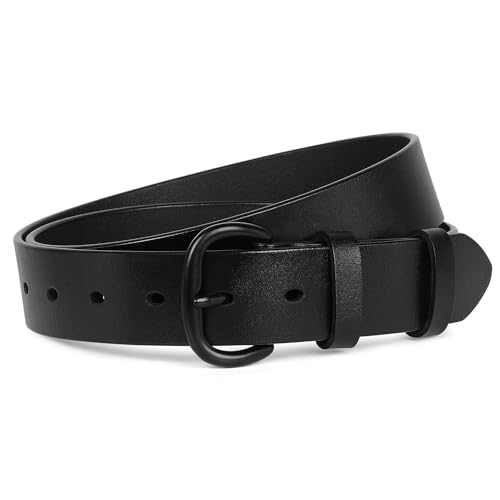 SANSTHS Women Leather Belt for Jeans Pants Dresses Black Ladies Waist Belt with Black Buckle
