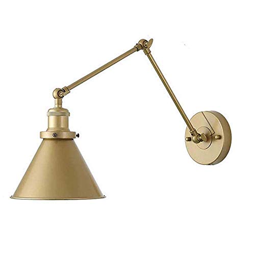 AUNEVN Vintage Industrial Wall Light Brass Metal Wall Lamp Swing Arm Adjustable Extendable Flexible Reading Light Bedside Lamp Corridor Bedrooms Living Room Nostalgia Loft Wall Sconce E27 Socket
