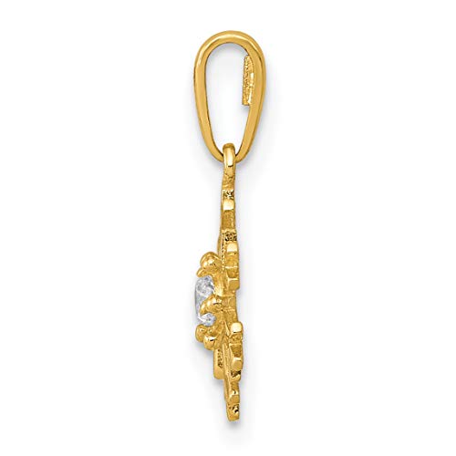 Pingente de floco de neve CZ polido em ouro amarelo maciço 14k - 15,23 mm, Dourado, Zircônia cúbica