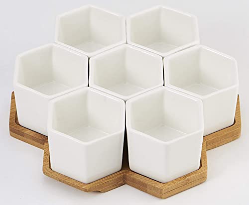 Flowerplus 7PP001HB Planter Pots Indoor, 7 Pack 2.75 Inch Modern White Ceramic Small Hex Succulent Cactus Flower Plant Pot With Bamboo Tray For Indoors Outdoor Office Home Garden Kitchen Decor  thumb #5