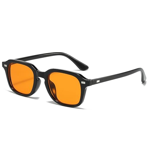 CIKJUK Retro Sonnenbrille Damen Herren Eckig Gläser Vintage Brille für UV400 Schutz Sonnenbrillen-Schwarz/Orang