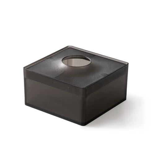 ONOM 取りやすい ティッシュケース ハーフサイズ 日本製 詰め替え簡単 おしゃれ かわいい モダン ティッシュ ボックス 箱 ソフト シースルー グレー 黒 半透明 割れない シンプル ティッシュが立つ ハーフ コンパクト リビング 車 寝室 客室 トイレ 洗面所 12.4 x 12.4 x 7.6 cm オノム 石川樹脂工業