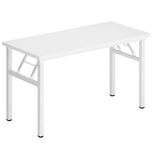 SogesHome 47 inches Folding Computer Desk, Modern Foldable Laptop Gaming Desk, Portable Home Office Table Study Writing Table, White