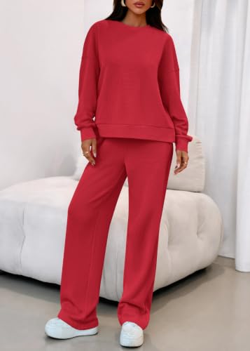 KIRUNDO Sweatsuits 2 Piece Outfit Matching Lounge Sweat Set(Red, S) - image 7