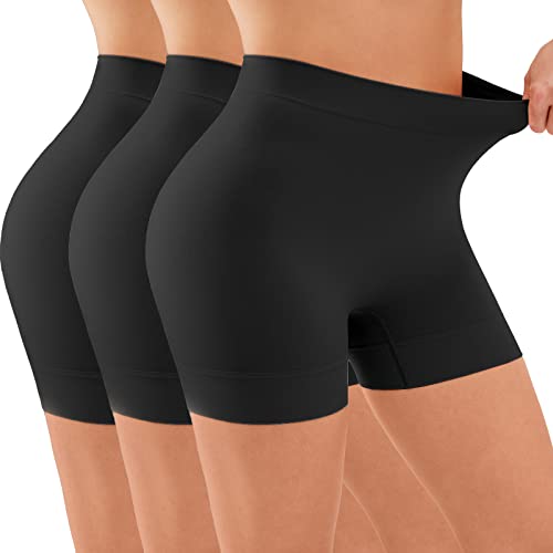 YADIFEN Womens Anti Chafing Shorts Smooth Boyshort Panties Safety Shorts for Under Dress Skirts 3 Pack Black L