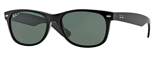 Ray-Ban RB2132 New Wayfarer Polarized Unisex Sunglasses (Black Frame/Crystal Green Polarized 901/58, 52)