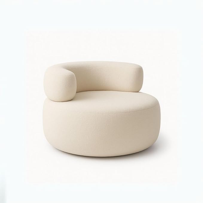 Modern Round Accent Chair, Teal Bookley Fabric, High Density Foam Cushion, Pinewood Frame, Contemporary Style for Living Room Bedroom Office, 36"x36"x24 (White)-image-19