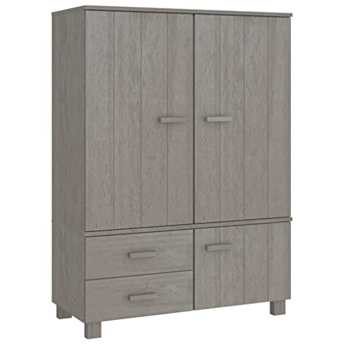 vidaXL Armario Ropero Guardarropa con Puertas Cajones Almacenaje Calzado Muebles de Dormitorio Madera Maciza de Pino Gris Claro 99x45x137 cm