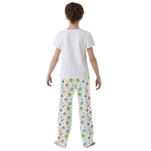 ZZXXB Fish Seashell Seaweed Boys Long Pants Soft Trousers Elastic Waist Kids Lounge Bottoms with Pockets S-XL3