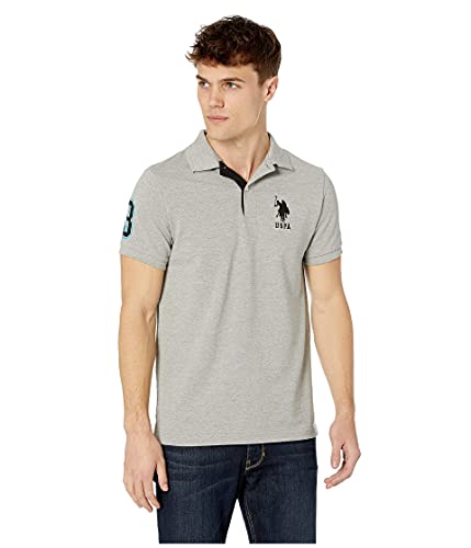 U.S. Polo Assn. Men's Short-Sleeve Polo Shirt with Applique, Heather Grey/Black-6543, Medium